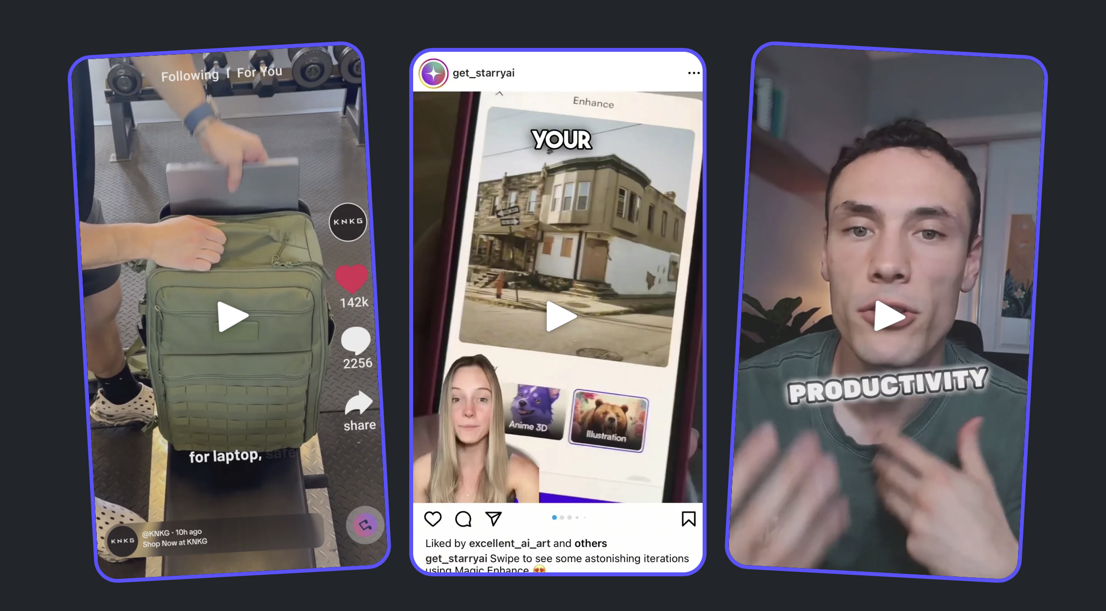 Three UGC-style video ad examples